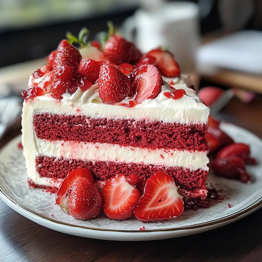 Juicy Red Velvet Strawberry Cake