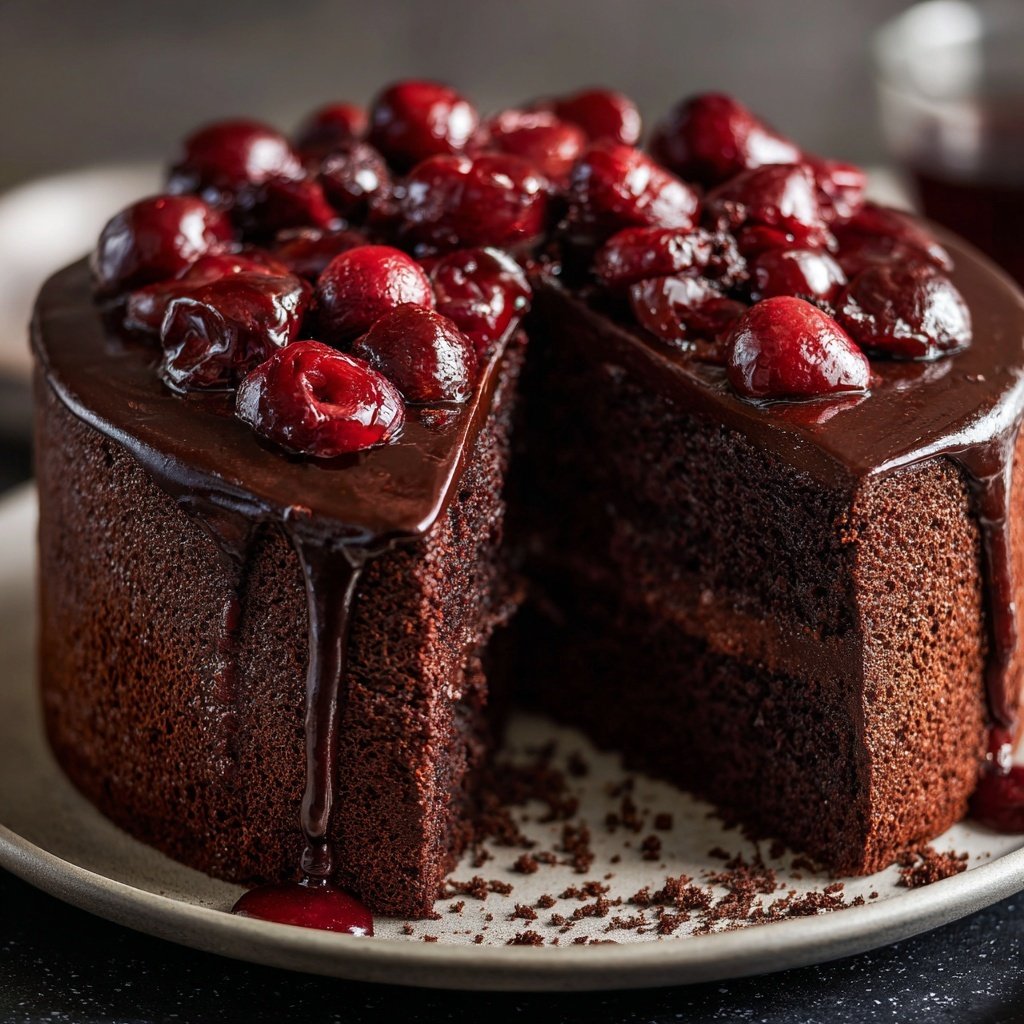 Dark Chocolate Cake Balsamic Cherries